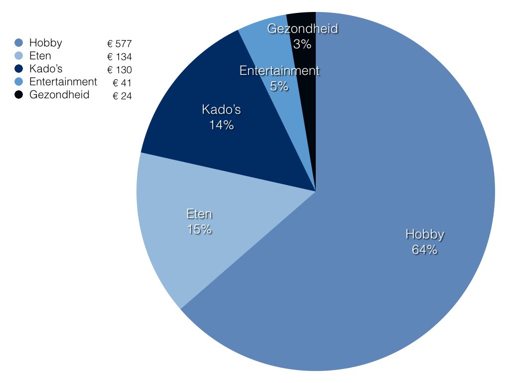 Schijfdiagram met de uitgaven in de categorie diversen uitgesplitst. No spend month.