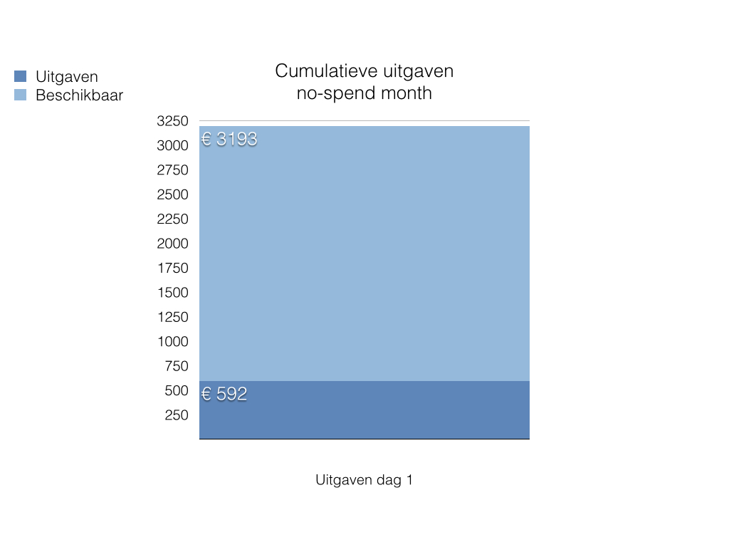 Grafiek met uitgaven tijdens no-spend month afgezet tegen beschikbaar budget